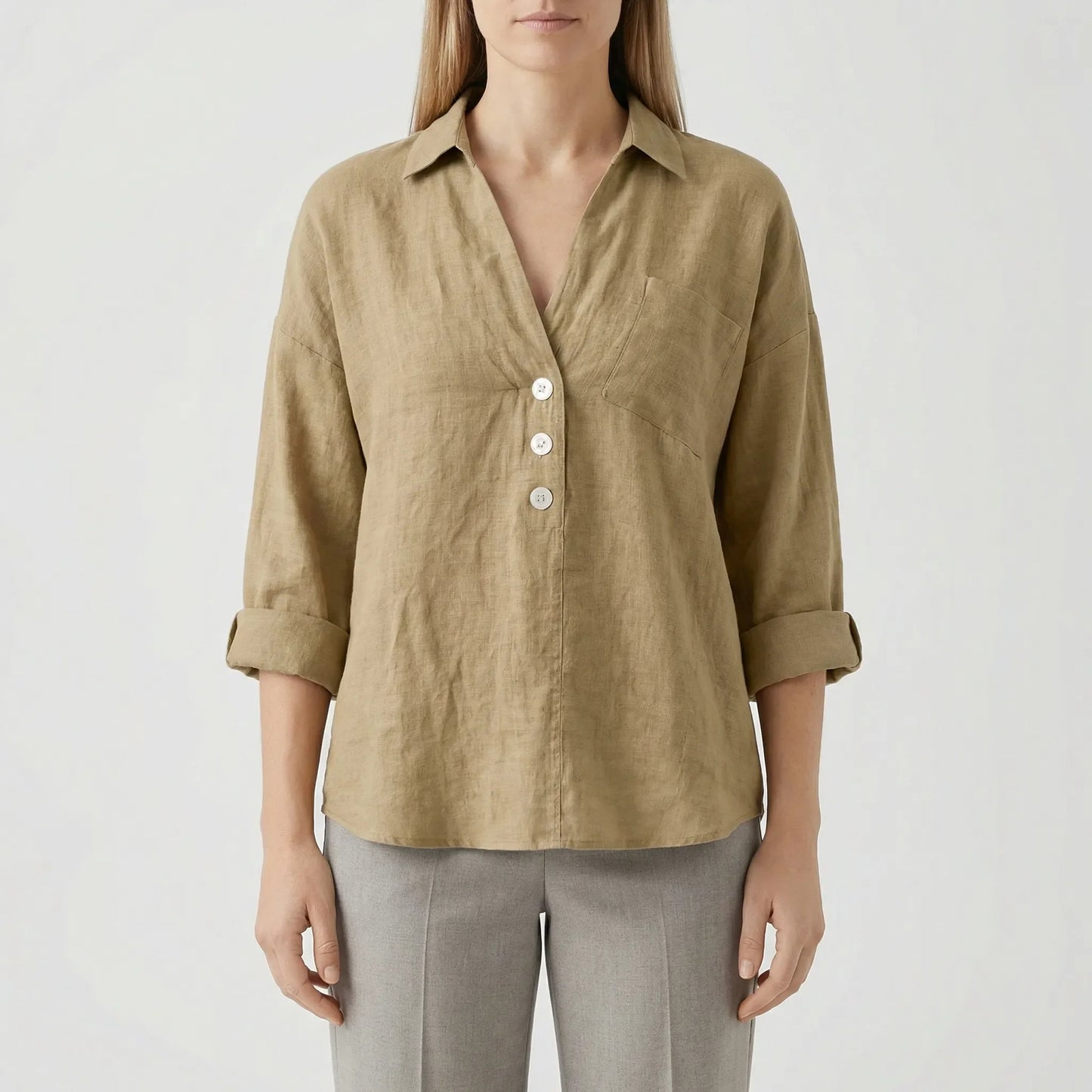 Losse Blouse Met Lange Mouwen En V-Hals - Vicky