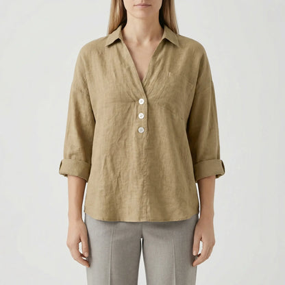 Losse Blouse Met Lange Mouwen En V-Hals - Vicky