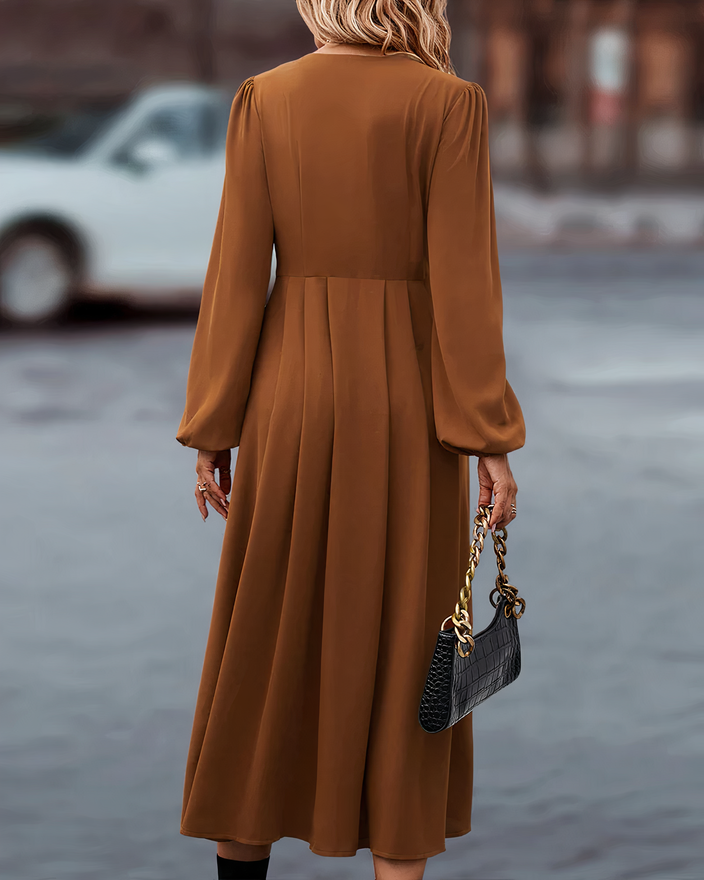 Maxi Herbstkleid mit Knopfverschluss – Amira