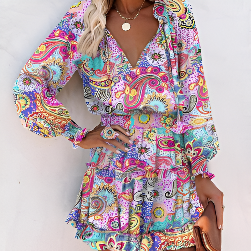 Herbstliches Kleid mit Druck und Rüschen – Lina