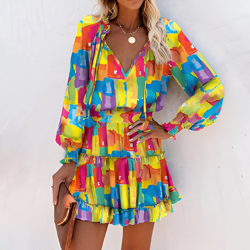 Herbstliches Kleid mit Druck und Rüschen – Lina