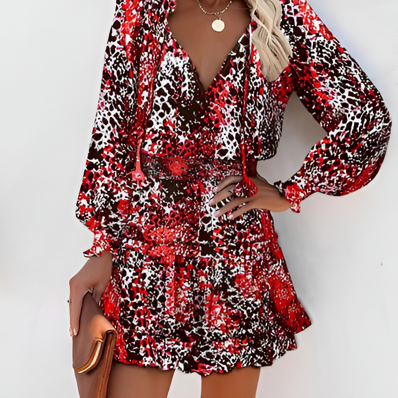 Herbstliches Kleid mit Druck und Rüschen – Lina