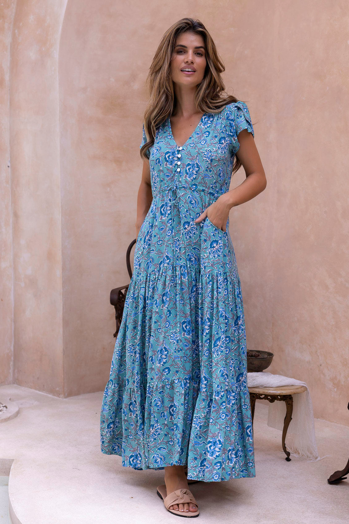 Maxi Kleid Mit V Ausschnitt - Mandy