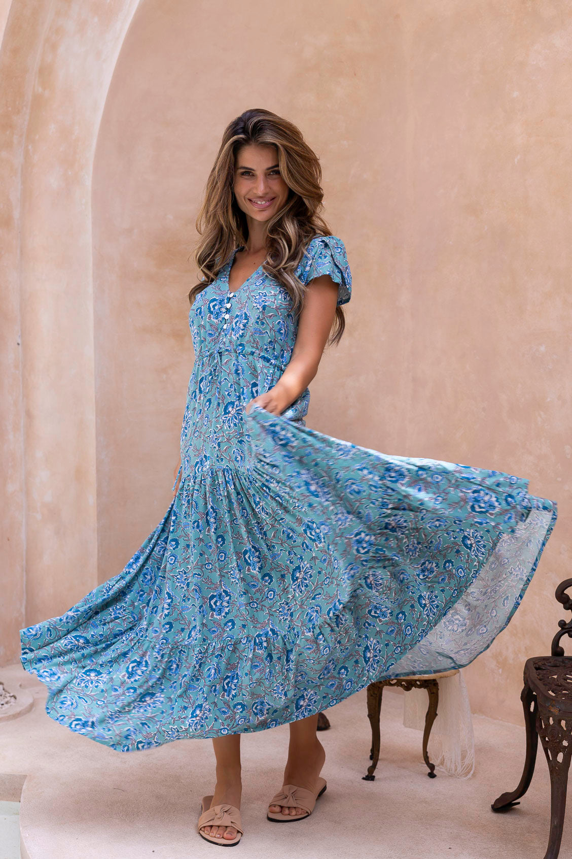 Maxi Kleid Mit V Ausschnitt - Mandy