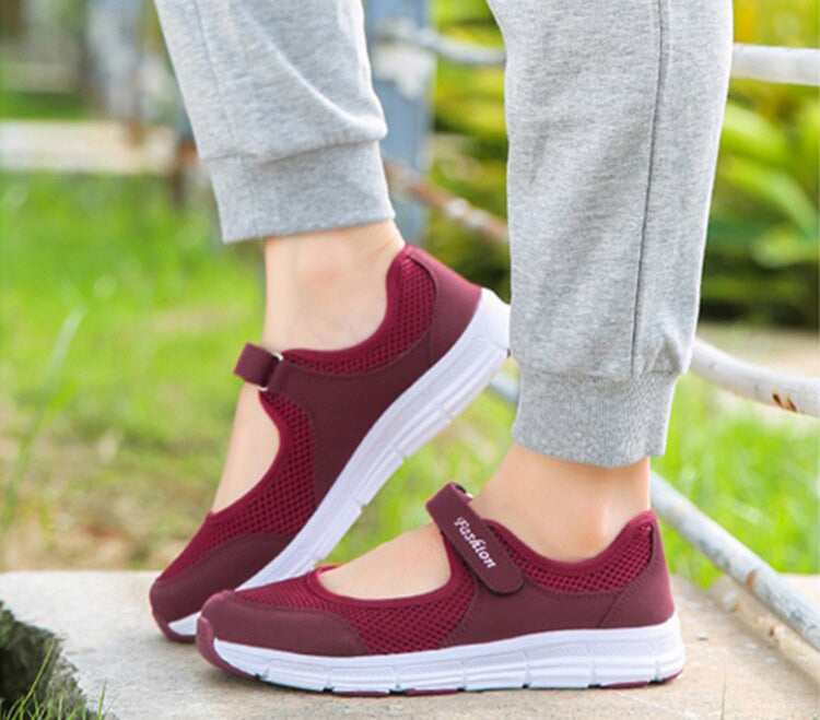 Damen Mesh Sneaker, atmungsaktiv, bequem, rot, Klettverschluss, Freizeit, Outdoor-Schuhe