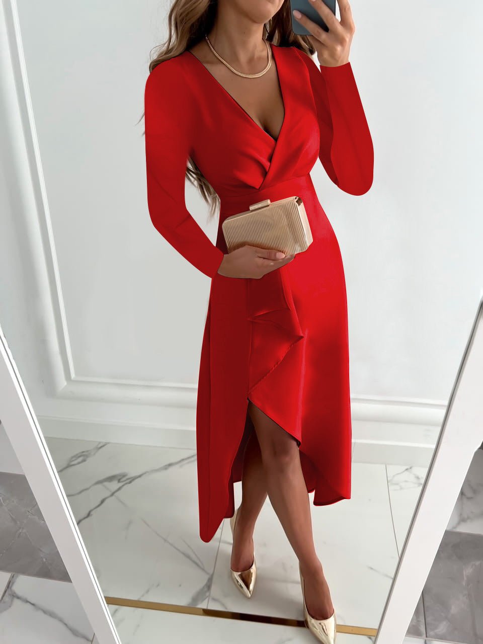 Midi Kleid Mit V Ausschnitt - Marleen