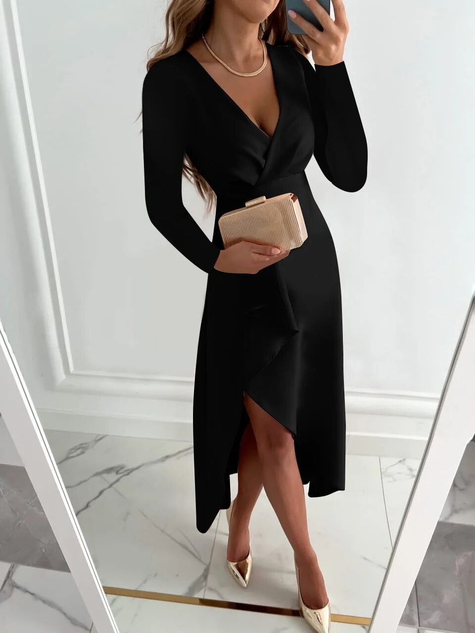 Midi Kleid Mit V Ausschnitt - Marleen