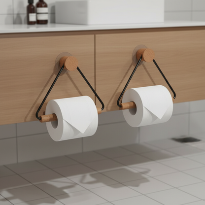 Minimalistischer Metall Holzhalter Set - BathTrium