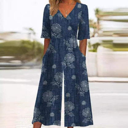 Herbstlicher & Stilvoller Damen Jumpsuit mit Weitem Bein – Elina