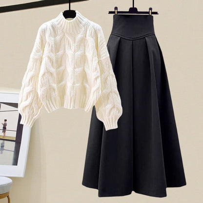 Zweiteiliges Strick-Set mit Pullover & Faltenrock – Amira