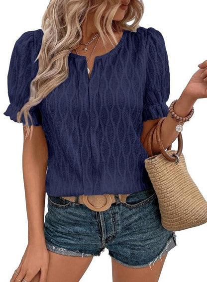 Luftiges & Stilvolles Damen Puffarm-Shirt mit Spitzenakzent – Noemi