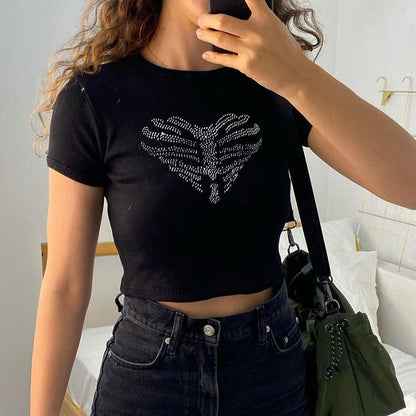 Trendy Damen Crop-Top mit Strass-Skelettmuster – Yara
