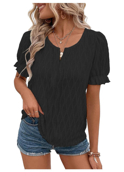 Luftiges & Stilvolles Damen Puffarm-Shirt mit Spitzenakzent – Noemi