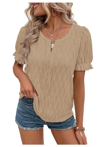 Luftiges & Stilvolles Damen Puffarm-Shirt mit Spitzenakzent – Noemi