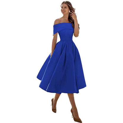 Schulterfreies & Figurbetontes Satin Partykleid für Damen – Mirella im Herbstzauber