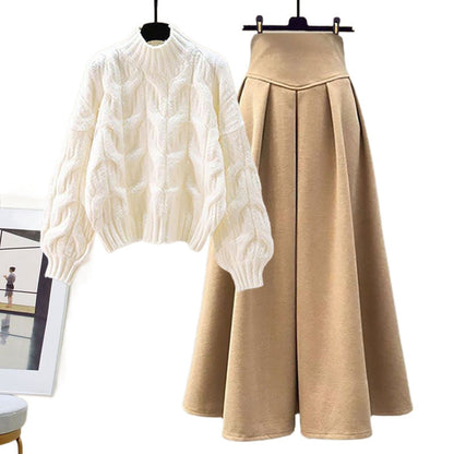 Zweiteiliges Strick-Set mit Pullover & Faltenrock – Amira