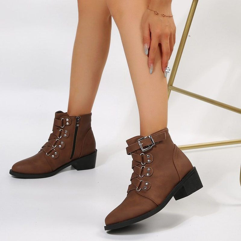 Damen Stiefeletten mit Blockabsatz im Vintage Look – Yolisa