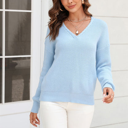 Damen Strickpullover mit V-Ausschnitt in lockerer Passform – Wanfrieda