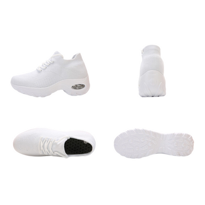 Weiße orthopädische Sneakers, atmungsaktiv, rutschfest, ideal für Komfort und Unterstützung.