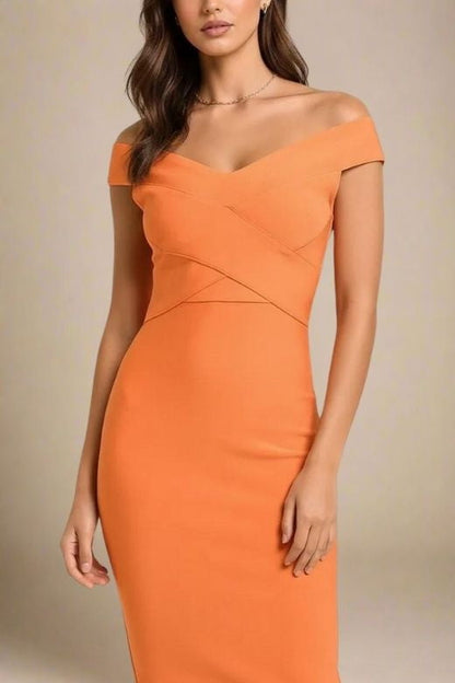 Off Shoulder V Ausschnitt Kleid - Jill