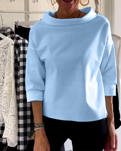 Damen Herbstbluse mit hohem Kragen und 3/4-Ärmeln – Mireille