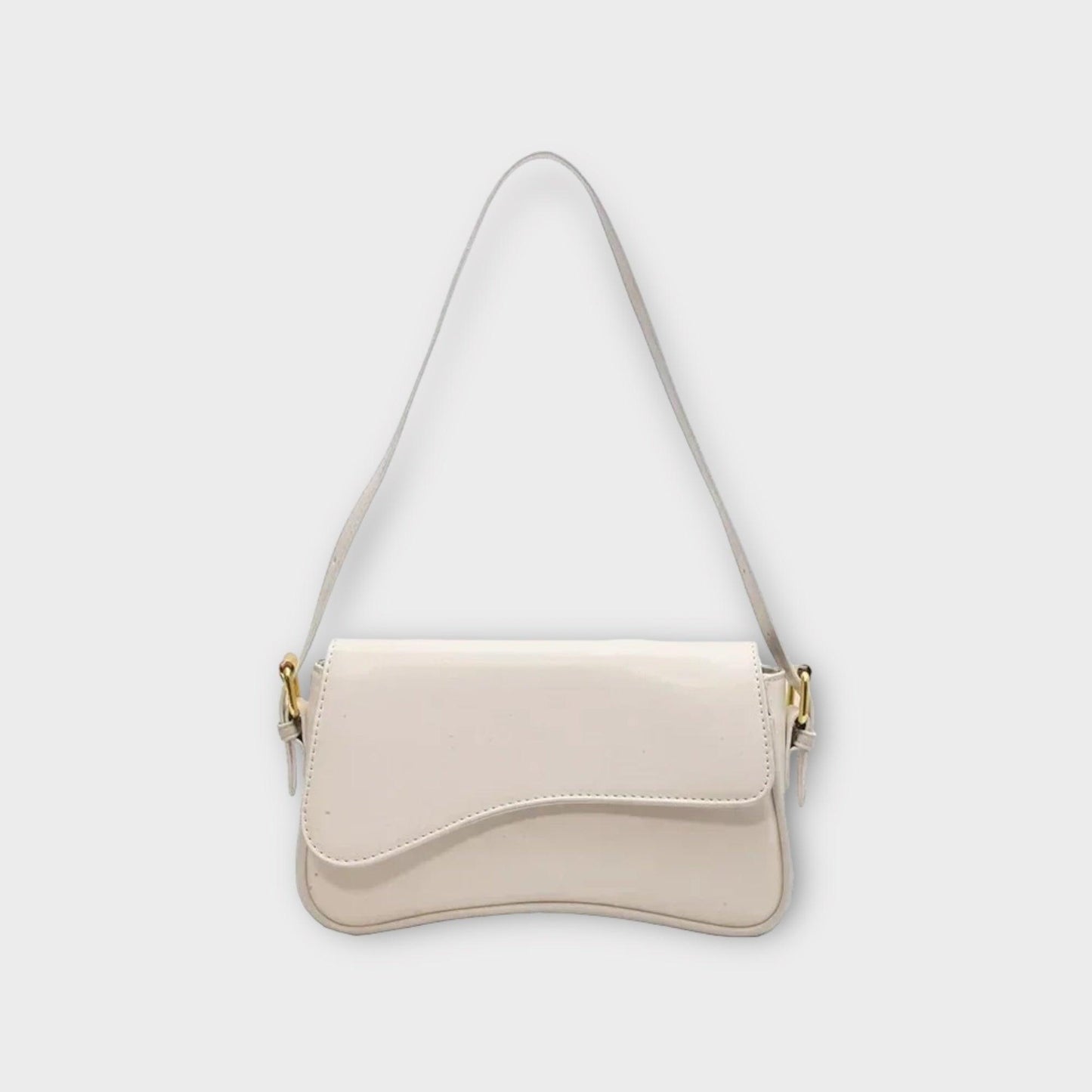 Weiße Lederhandtasche mit goldenen Details, elegantes Design, Damenmode Accessoire.