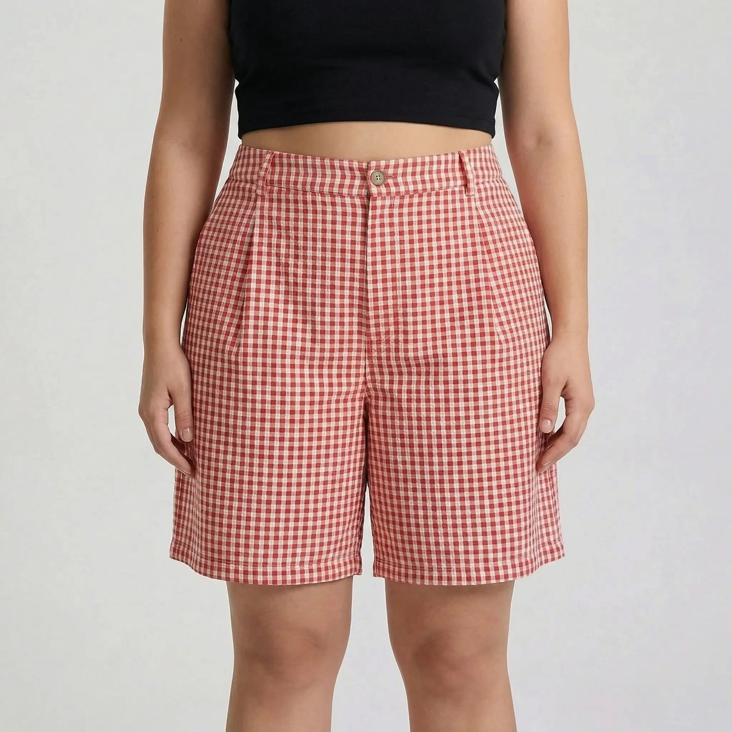 Plus-Size Damenshorts Mit Weitem Bein Und Karomuster - Denise