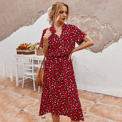 Bedrucktes V-Ausschnitt Kleid – Marielle