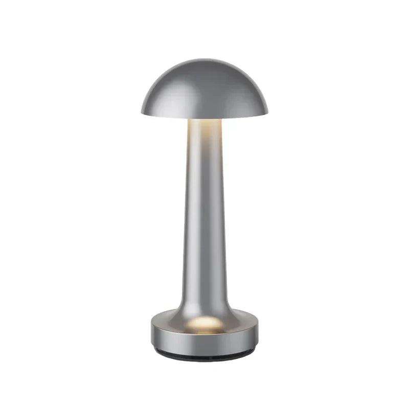 Silberne Tischlampe, pilzförmig, für Restaurant oder Bar, modernes Design, LED-Beleuchtung.