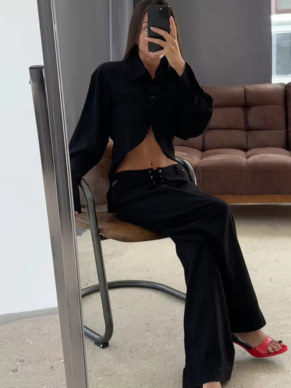 Herbstlich & Stilvoll Zweiteiler aus Leinen mit Langarmshirt und Hose Damen – Nayela