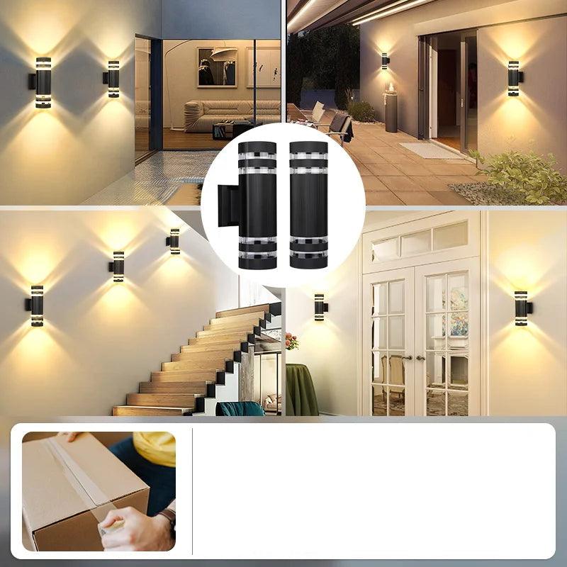 Schwarze Außen-LED-Wandlampe in Innen- und Außenszenen als weitere Ansicht.
