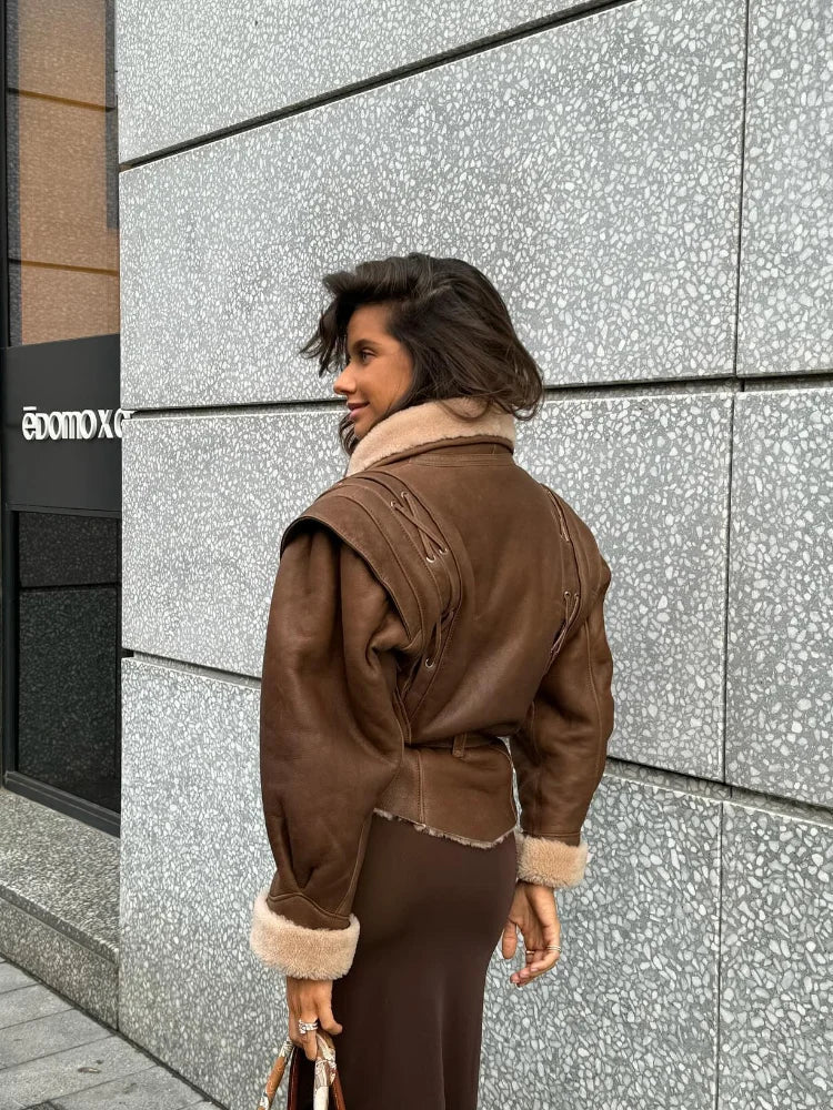 Damen mit Pelzfutter Lederjacke – Selma