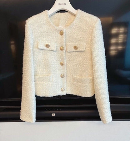 Damen Tweedjacke mit Rundhalsausschnitt – Celeste