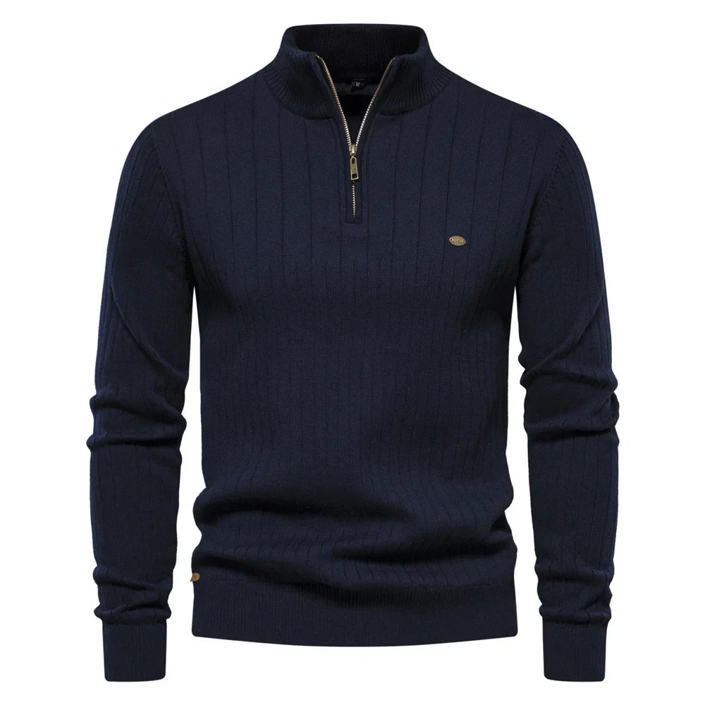 Herren Strickpullover aus Baumwolle mit Reißverschluss & Stehkragen – Ardel