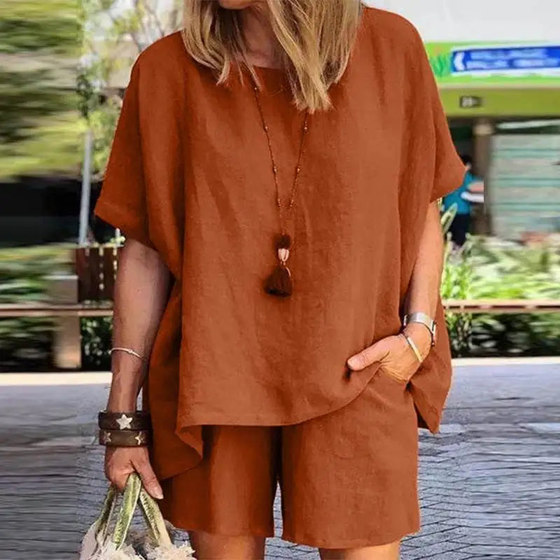 Trendiges Zweiteiliges Leinen Sommer-Set mit Shorts für Damen – Nayla