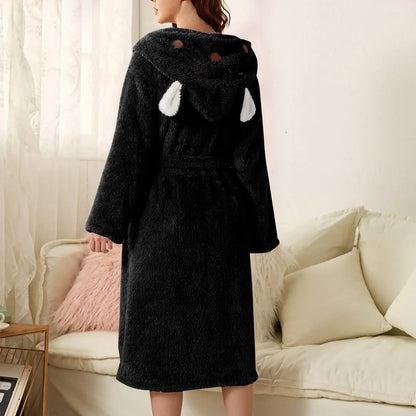 Warme Flanell-Bademantel mit Kapuze und Hasenohren – BunnyHug