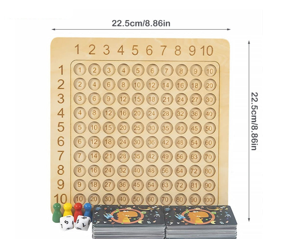 Lernspiel Holzbrett zur Multiplikation 1–10 mit Karten & Würfeln