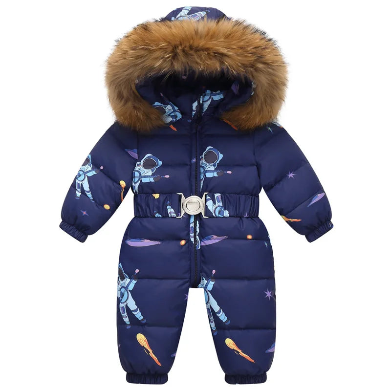 Gefütterter, wasserdichter Winteroverall mit Kapuze und Gürtel – Winterzauber Niko