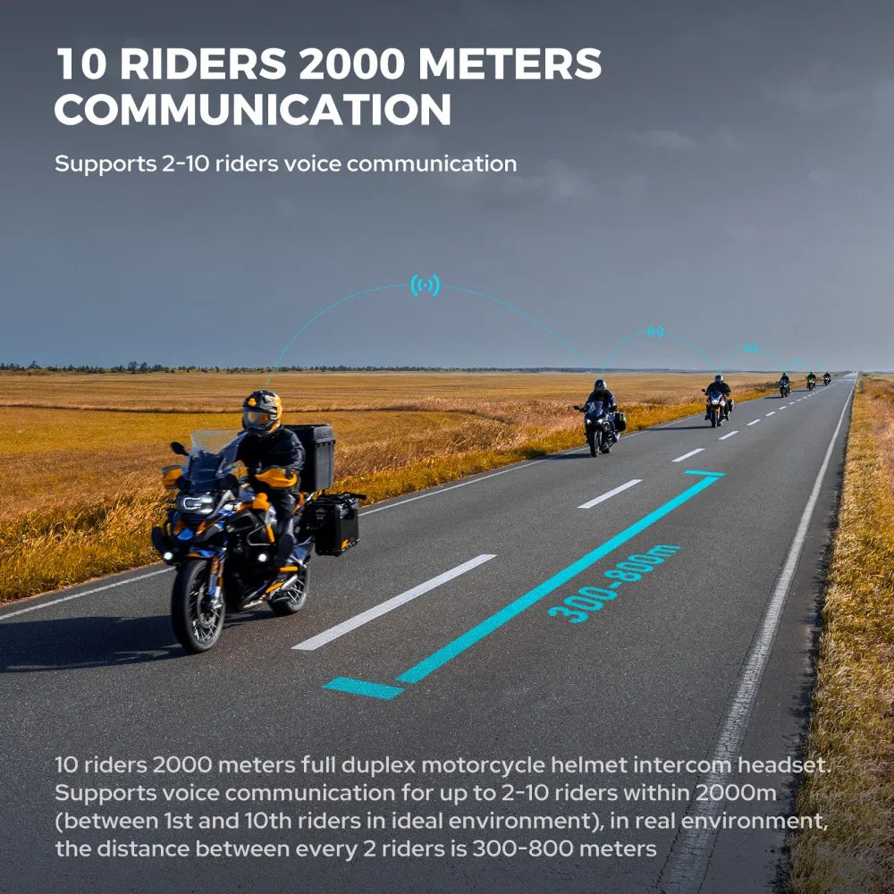 Bluetooth-Motorrad-Intercom 10 Fahrer & IP67 wasserdicht – RideSync