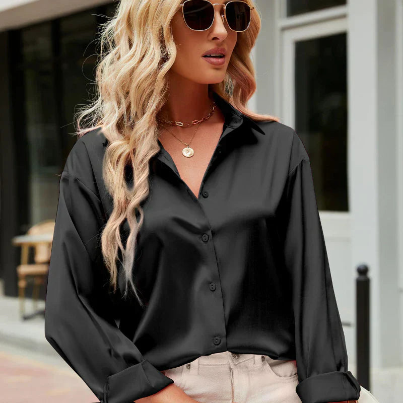 Herbstlich satiniert elegante Damenbluse – Mireille