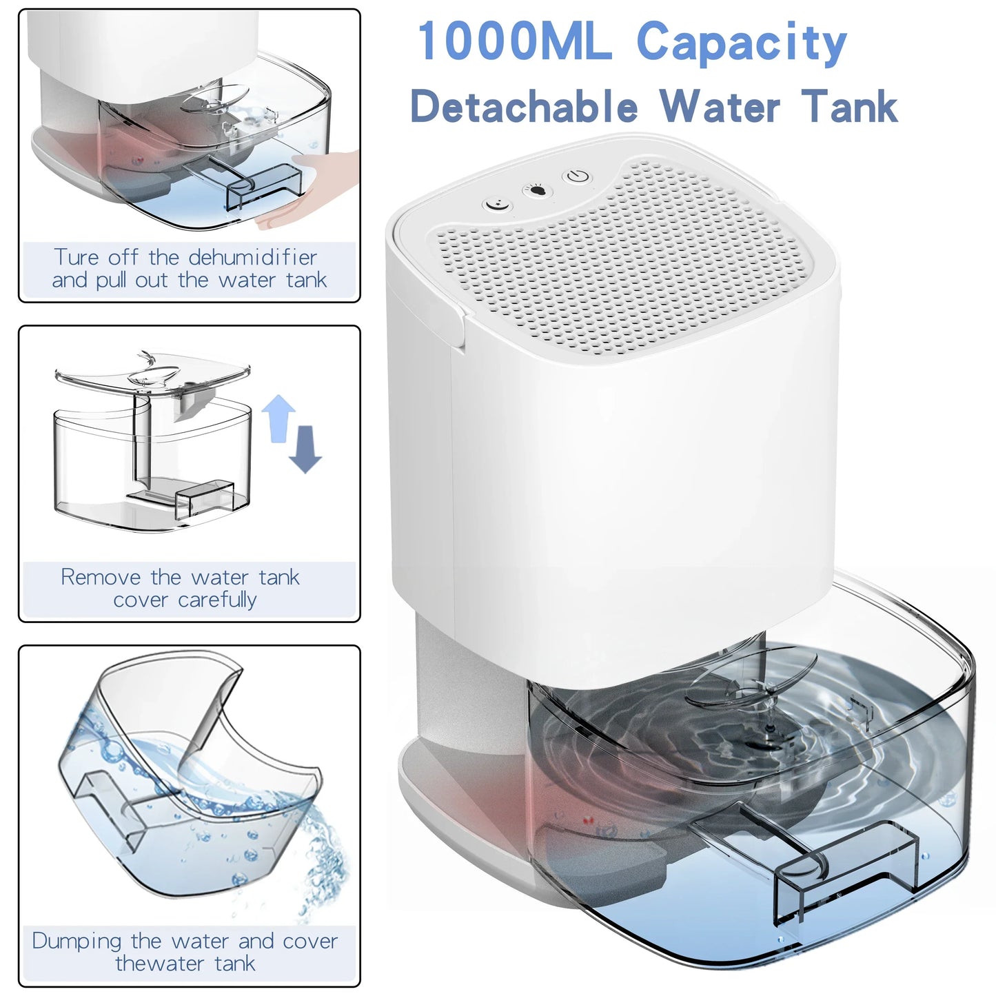 1000ml Tragbarer 2-in-1 Luftentfeuchter mit Luftfilter und Nachtlicht – Aveline