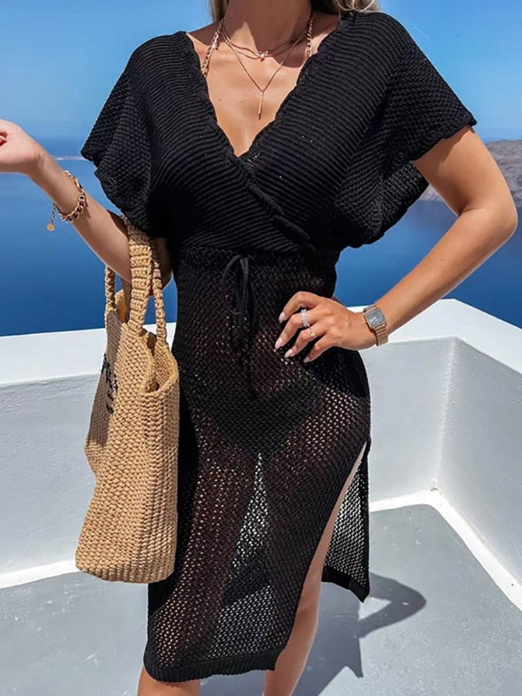 Gehäkeltes Strandkleid mit Taillengürtel – Yara