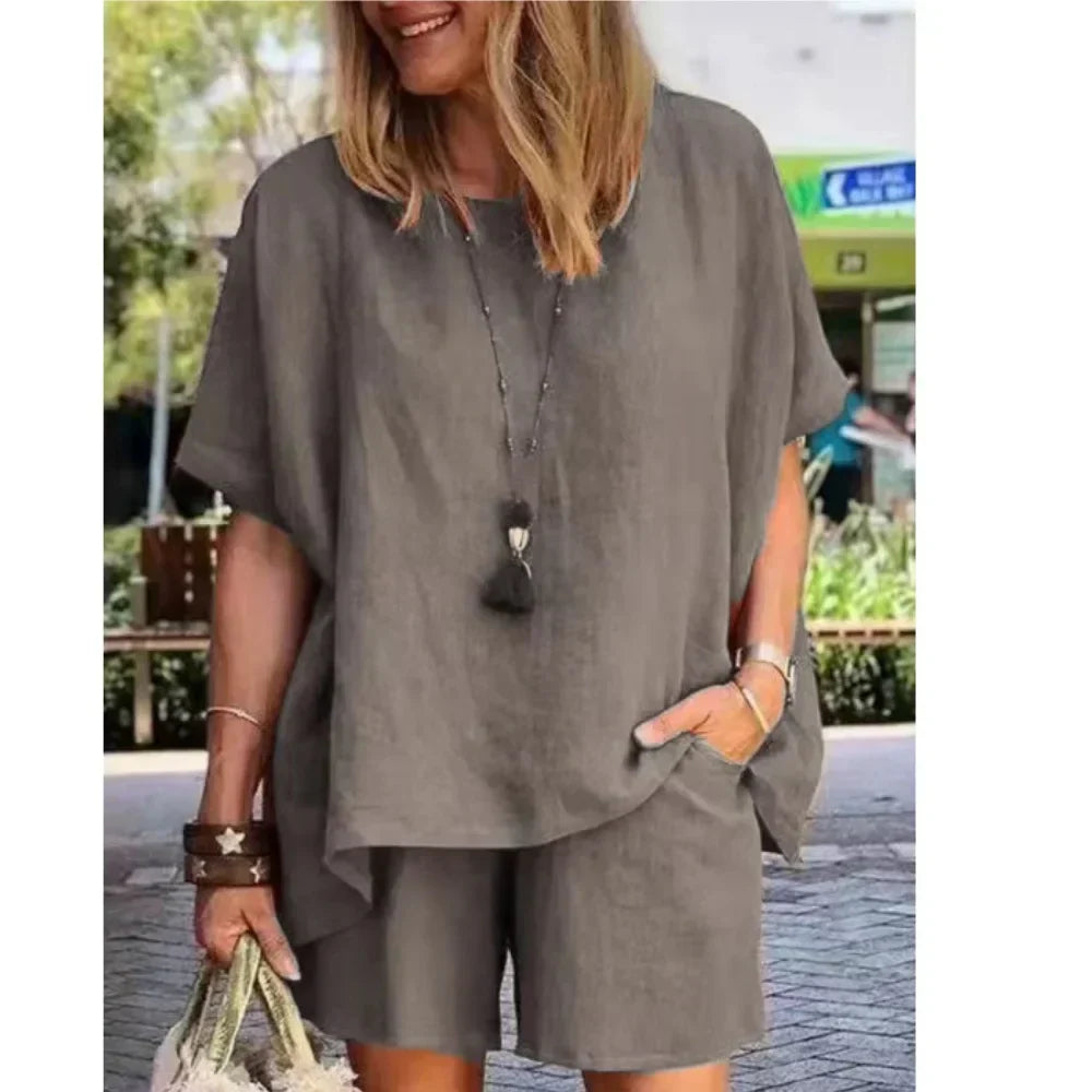 Trendiges Zweiteiliges Leinen Sommer-Set mit Shorts für Damen – Nayla