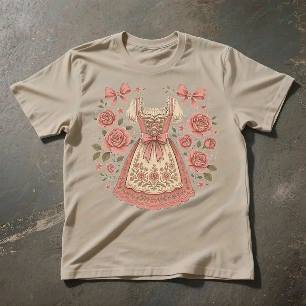 Damen T-Shirt mit Dirndl-Print – RosaBlüte Oktoberfest 2026