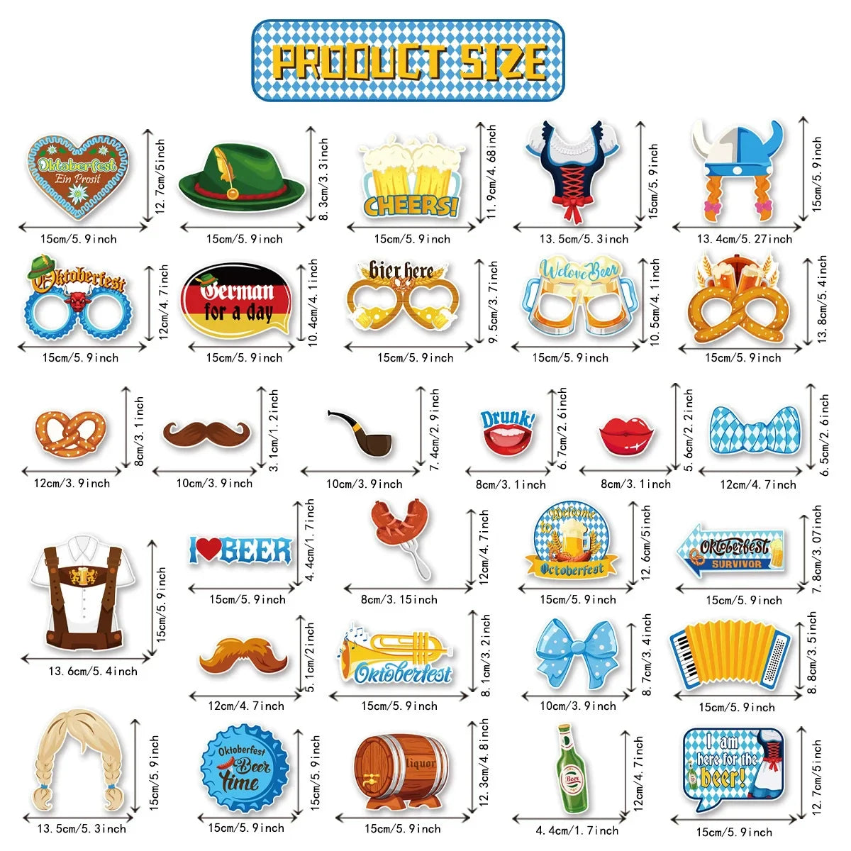 Foto-Requisiten Set im Oktoberfest-Design (30-teilig)- 1+1 Gratis – GaudiSpaß Oktoberfest 2026