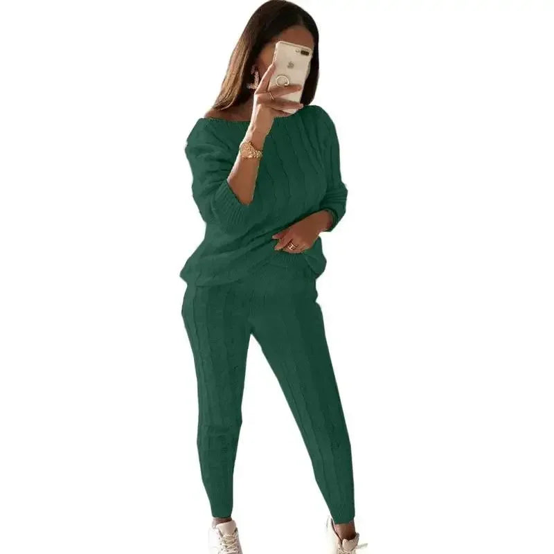 Damen Strick-Trainingsanzug Zweiteilige Set für Herbst & Winter – Isaline