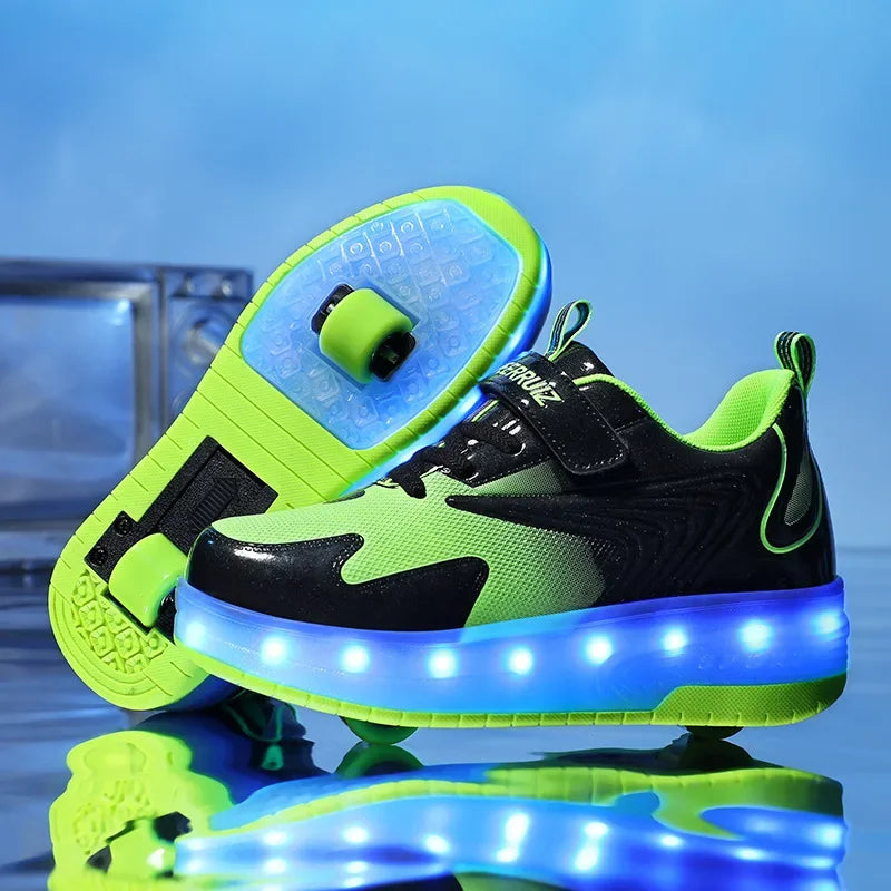 Kinderrollschuhe mit LED-Beleuchtung und abnehmbaren Rädern