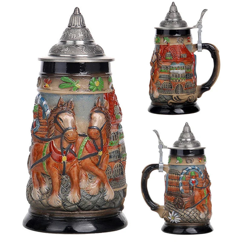 Bierkrug mit Relief & Zinndeckel (0,8 L) – GaudiKrug Oktoberfest 2026