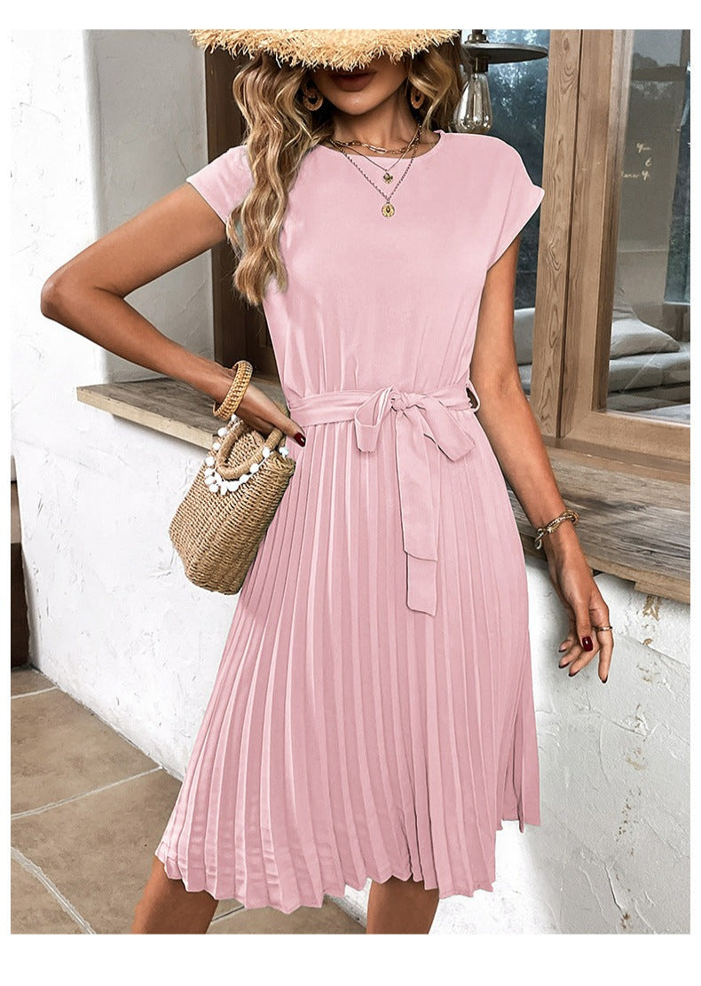 Plissiertes A-Linien-Sommerkleid mit kurzen Ärmeln – Melina