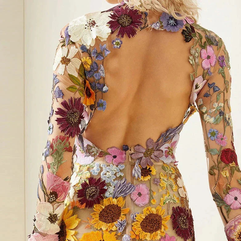 Herbstliches Blumen Cocktailkleid mit Spitze – Aurelia